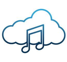 cloud storage music note audio social media vector illustration degraded color blue