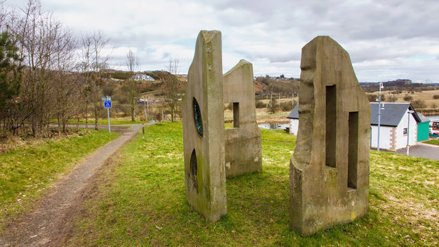 Modern standing Stones above the marina at Auchinstarry on the Forth and Clyde canal.