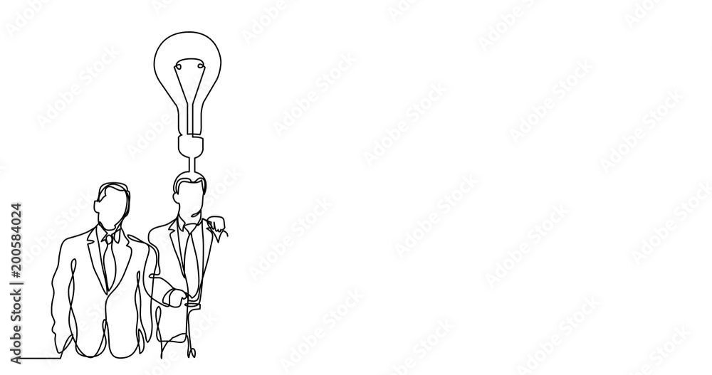 Poster Self drawing animation of continuous line drawing of businessmen team with idea