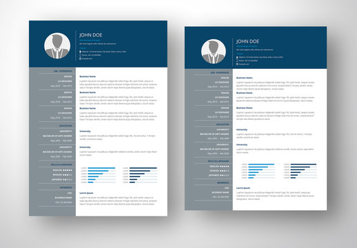 Resume Layout with Blue and Gray Accents 