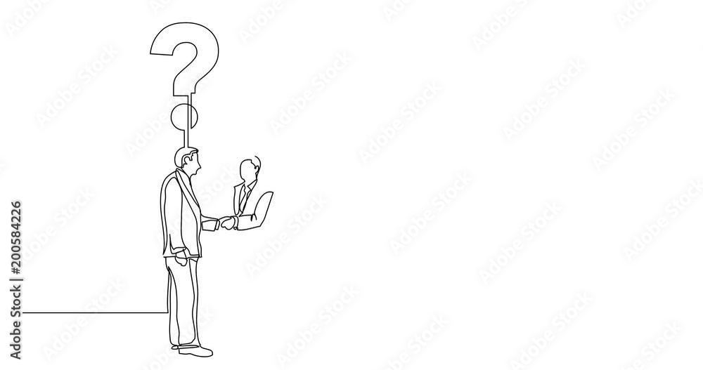 Poster self drawing animation of continuous line drawing of three businessmen with great idea