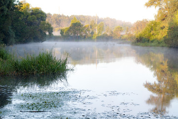 Fog in the early morning over the river
