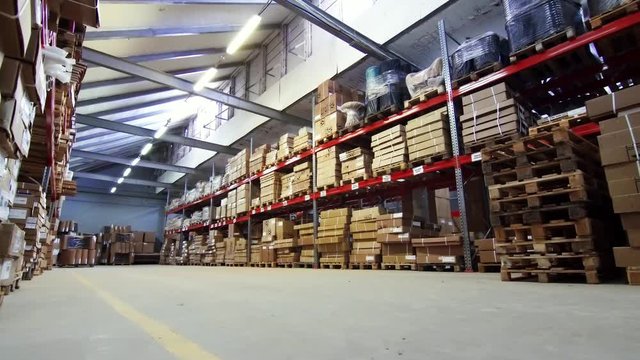 general view of the warehouse with boxes and furniture