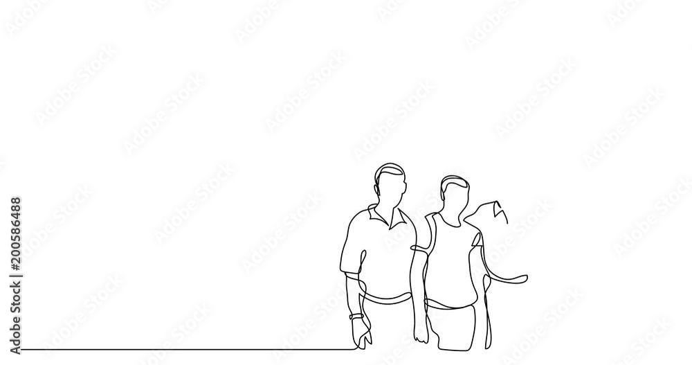 Poster Self drawing animation of continuous line drawing of business team wih idea