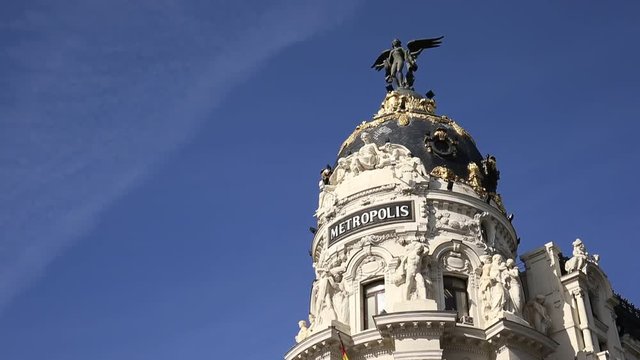 Panoramic view of Gran Via with the Metropolis building, Madrid, Spain