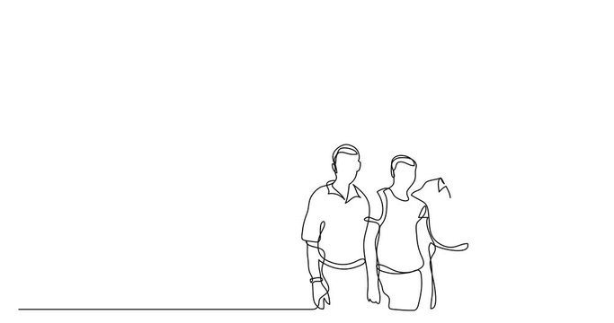 Self drawing animation of continuous line drawing of business team wih idea