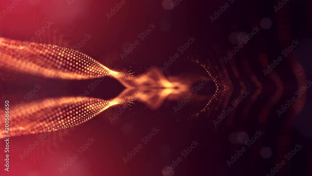 Poster 3d loop animation for science fiction background of glowing particles with depth of field and bokeh.