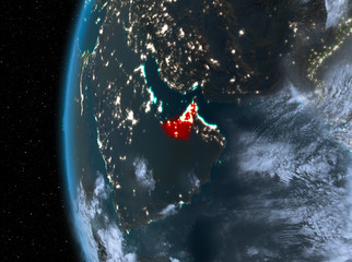 United Arab Emirates in red at night