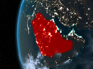 Saudi Arabia in red at night