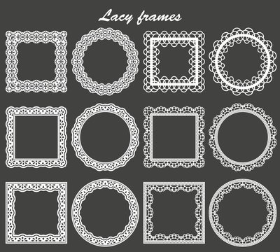 Set of lace frames round and square.