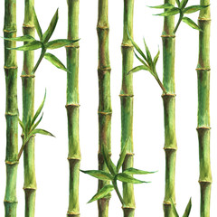 Fototapeta na wymiar Green bamboo stems and leaves seamless pattern