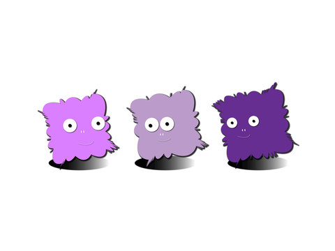 vector de tres cabezas de mu&ntilde;ecos abstractos con ojos y boca y simulando movimiento con las sombras
