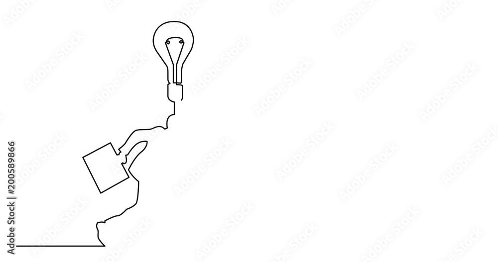 Poster Self drawing animation of continuous line drawing of businessman running with brilliant idea