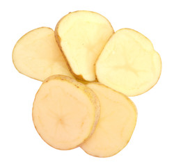 Sliced yellow potatoes isolated on white background