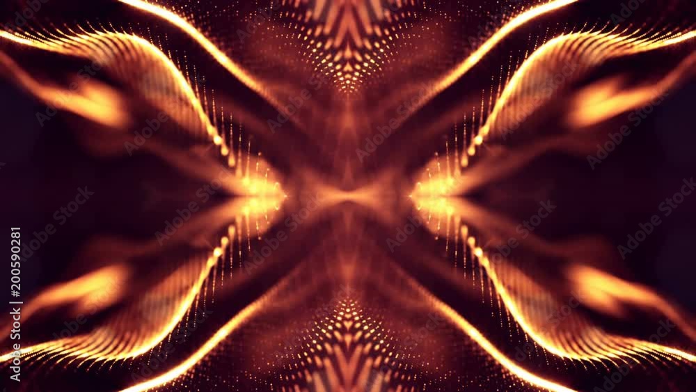 Poster 3d loop animation for science fiction background of glowing particles with depth of field and bokeh.
