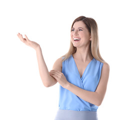 Female business trainer on white background