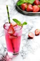 Strawberry and mint refreshing drink. Strawberry lemonade isolated
