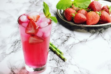 Strawberry and mint refreshing drink. Strawberry lemonade isolated