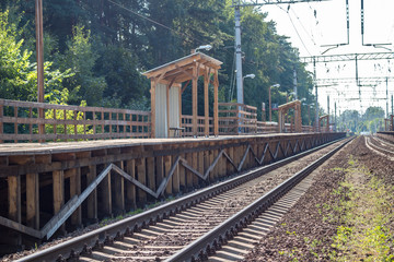 Wooden platform at the railway station
