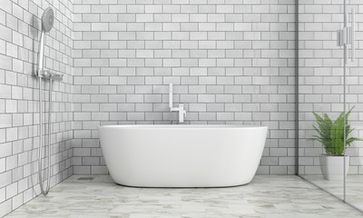 Naklejka na ściany i meble Bathroom interior bathtub, 3D rendering