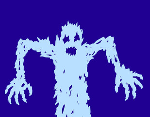Scary ghost silhouette draws his hands. Vector illustration