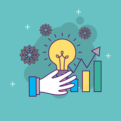 hand holding bulb idea creative statistics start up business vector illustration