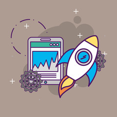 start up business rocket smartphone website graph chart vector illustration