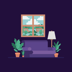 living room with houseplants and lamp
