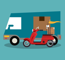 Delivery and logistics scotter and truck vector illustration graphic design