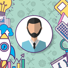 man start up business rocket code statistics information vector illustration