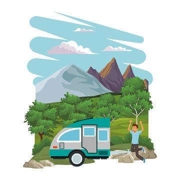 Young people traveling on vehicle vector illustration graphic design