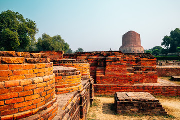Dhamekh Stupa Sarnath ancient ruins in Varanasi, India