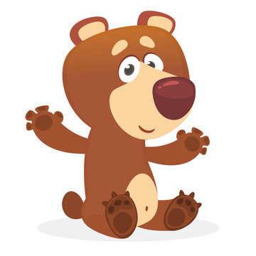 Cartoon brown bear giving a hug. Vector illustration isolated on white
