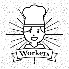 chef woman workers grunge style sunburst background vector illustration