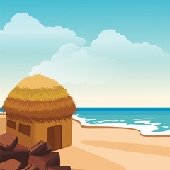 Fototapeta na wymiar Huts at beach scenery cartoon vector illustration graphic design