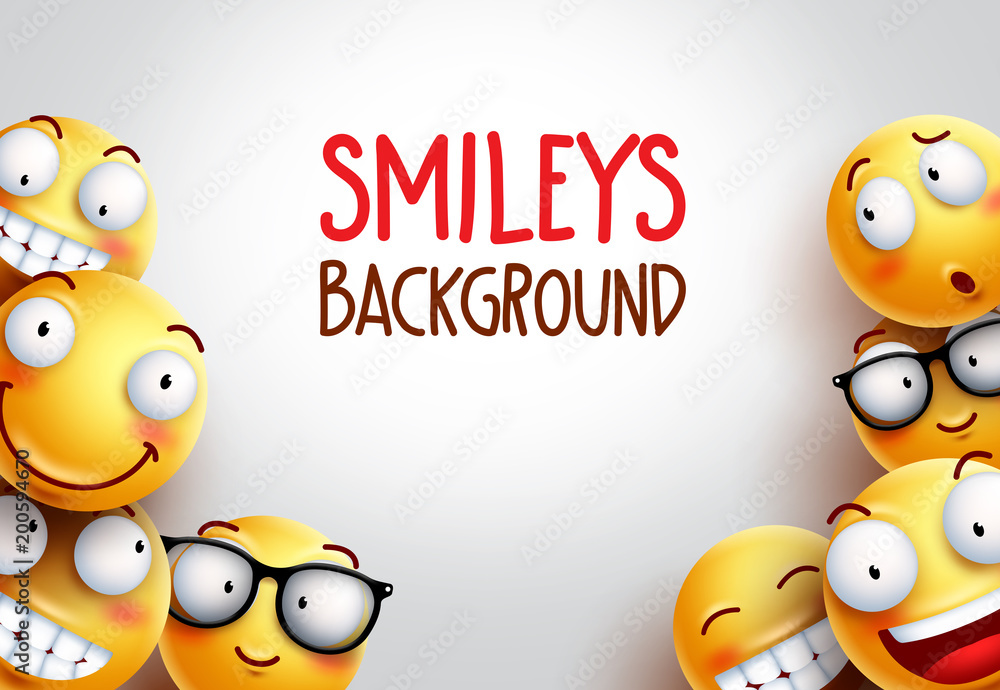 Poster smiley vector background design with yellow emoticons of funny and happy facial expressions in empty