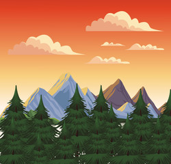 Beautiful landscape scenery cartoon vector illustration graphic design