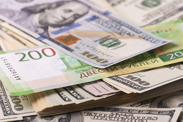 Dollar, ruble banknotes