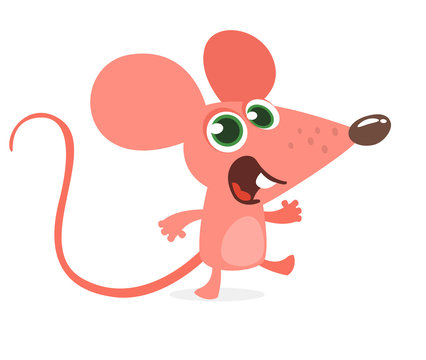 Happy cartoon pink mouse talking. Vector illustration isolated