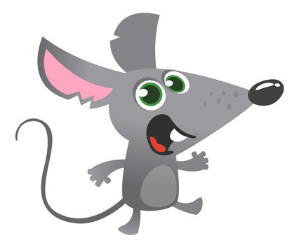 Cartoon gray mouse talking. Vector illustration isolated. Great for decoration or sticker design