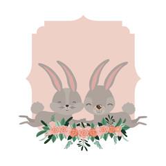 cute rabbits with wreath easter celebration