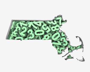 Massachusetts MA Map Numbers Math Figures Economy 3d Illustration