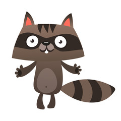 Funny cartoon raccoon. Vector illustration of small raccoon character isolated