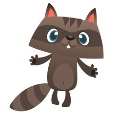 Happy excited cartoon raccoon or badger. Wild forest animal collection. Baby education. Isolated on white background. Flat design Vector illustration