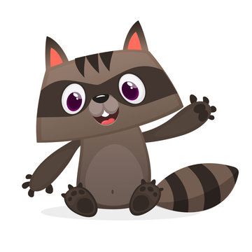  Cute cartoon  raccoon character. Wild forest animal collection. Baby education. Isolated on white background. Flat design Vector illustration