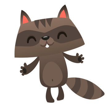 Happy cartoon raccoon jumping. Vector illustration of small raccoon character isolated