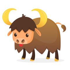 American bison cartoon character. Large bison male flat vector isolated on white. North America fauna. Buffalo icon. Animal illustration for zoo ad, nature concept, children book illustrating