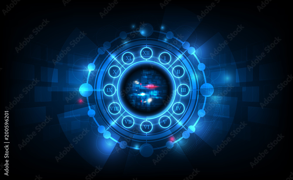 Poster abstract futuristic technology background with clock concept and time machine