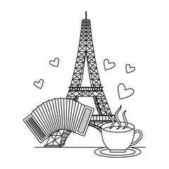france paris eiffel tower accodion and coffee cup love