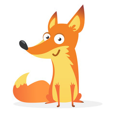 Shy cute cartoon fox. Vector illustration of fox sitting. Great for decoration or sticker design